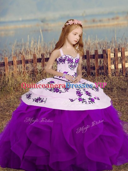 Amazing Purple Sleeveless Floor Length Embroidery and Ruffles Lace Up Little Girls Pageant Dress Wholesale - Click Image to Close