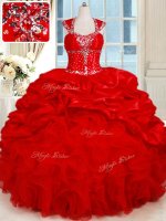 Glorious Red Sweetheart Backless Ruffles and Pick Ups Quinceanera Gown Cap Sleeves(SKU PSSW0315BIZ)
