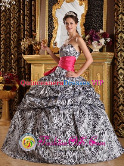 A-line Zebra Sash Sweetheart Dallas Oregon/OR Ball Gown Quinceanera Dreaaea With Pick-ups Floor-length - Click Image to Close