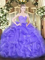 Lavender Zipper Sweet 16 Dress Beading and Lace and Ruffles Sleeveless Floor Length