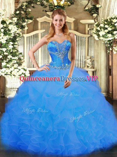 Glittering Blue Sweetheart Lace Up Beading and Ruffles Quinceanera Dresses Sleeveless - Click Image to Close