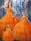 Fantastic Straps Sleeveless Quinceanera Gown Floor Length Ruffled Layers Orange Organza