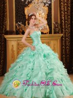 Ruffled Layers Decorate Organza Apple Green Ruching Quinceanera Dress With Sweetheart Neckline in Wrightsville Beach Carolina/NC