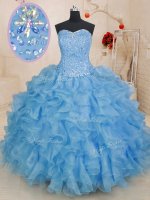 Blue Ball Gowns Sweetheart Sleeveless Organza Floor Length Lace Up Beading and Ruffles Quinceanera Gown(SKU PSSW0222-1BIZ)