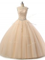Spectacular Champagne Lace Up Military Ball Dresses Beading and Lace Sleeveless Floor Length