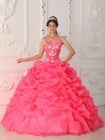 Tiffany & Co Newton Iowa/IA Sexy Watermelon Quinceanera Dress With Appliques Decorate Straps And Bodice[QDZY309-ABIZ]