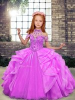 Super Lilac High-neck Neckline Beading Custom Made Pageant Dress Sleeveless Lace Up