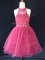Hot Pink A-line Beading and Lace Pageant Gowns For Girls Lace Up Organza Sleeveless Mini Length