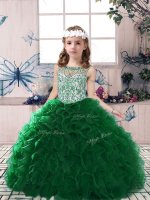 Dark Green Sleeveless Organza Lace Up Winning Pageant Gowns for Party and Military Ball and Wedding Party