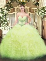 Spectacular Floor Length Ball Gowns Sleeveless Yellow Green Vestidos de Quinceanera Lace Up