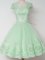 Dramatic Cap Sleeves Knee Length Lace Zipper Quinceanera Dama Dress with Apple Green