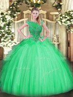 Apple Green Ball Gowns Scoop Sleeveless Tulle Floor Length Zipper Beading and Ruffles Sweet 16 Dress(SKU SJQDDT1198002-1BIZ)