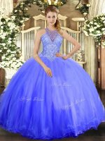 Lavender Sleeveless Floor Length Beading Lace Up 15 Quinceanera Dress