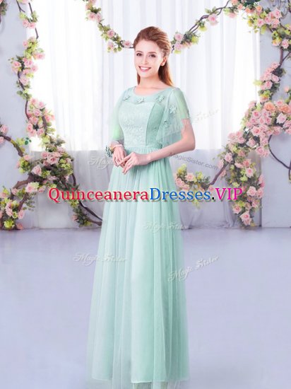 Noble Light Blue Scoop Side Zipper Lace and Belt Quinceanera Dama Dress Short Sleeves - Click Image to Close