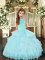 Adorable Floor Length Aqua Blue Custom Made Pageant Dress Halter Top Sleeveless Backless