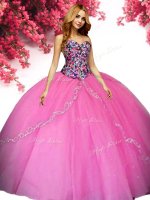 Floor Length Hot Pink Sweet 16 Dresses Tulle Sleeveless Beading