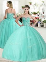 Adorable Apple Green Tulle Lace Up Sweet 16 Quinceanera Dress Sleeveless Floor Length Beading