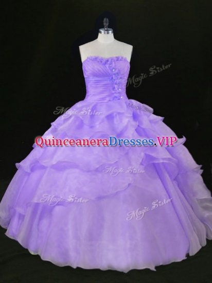 Lavender Organza Sleeveless Floor Length 15 Quinceanera Dress Beading and Ruffles - Click Image to Close