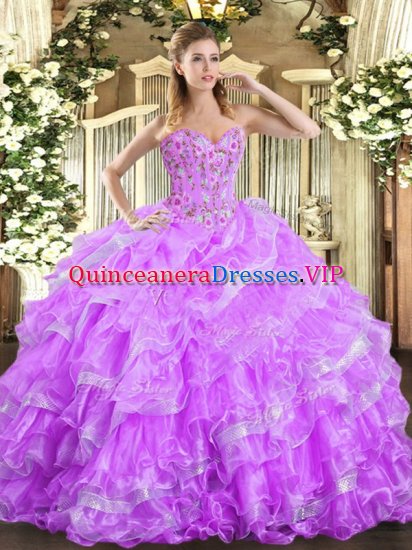 Top Selling Ball Gowns Quinceanera Dresses Lilac Sweetheart Organza Sleeveless Floor Length Lace Up - Click Image to Close