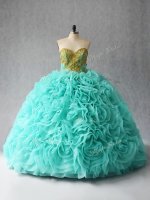 Fantastic Aqua Blue Sleeveless Beading and Ruffles Lace Up Ball Gown Prom Dress