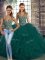 Peacock Green Sleeveless Beading and Ruffles Floor Length Quinceanera Gowns