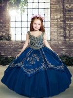 Unique Floor Length Blue Girls Pageant Dresses Tulle Sleeveless Beading and Embroidery(SKU PAG1256-1BIZ)