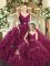 Latest Burgundy Sleeveless Floor Length Beading and Ruffles Backless Sweet 16 Dresses