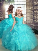 High Class Aqua Blue Sleeveless Beading and Ruffles High Low Glitz Pageant Dress(SKU PAG1270BIZ)