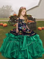 Custom Made Turquoise Organza Lace Up Little Girls Pageant Gowns Sleeveless Floor Length Embroidery