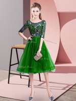 Green Scoop Neckline Embroidery Damas Dress Half Sleeves Lace Up(SKU BMT0383-10BIZ)