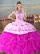 Fabulous Sleeveless Organza Court Train Lace Up Sweet 16 Dresses in Fuchsia with Embroidery and Ruffles