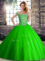 Dazzling Sleeveless Tulle Brush Train Lace Up 15 Quinceanera Dress in Green with Beading(SKU SJQDDT2106002-7BIZ)