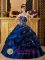 Voss Norway Appliques Decorate Modest Navy Blue Sweetheart Quinceanera Dress For Taffeta and Ball Gown