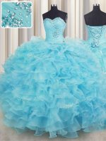 Enchanting Aqua Blue Sleeveless Organza Lace Up Sweet 16 Dresses for Military Ball and Sweet 16 and Quinceanera