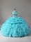 Organza Sleeveless Floor Length Quinceanera Dress and Appliques and Ruffles and Pick Ups