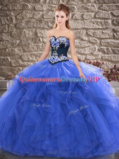 Sweetheart Sleeveless Tulle Quinceanera Gown Beading and Embroidery Lace Up - Click Image to Close