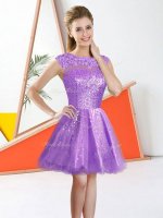 Edgy Knee Length Backless Court Dresses for Sweet 16 Lilac for Prom and Party with Beading and Lace