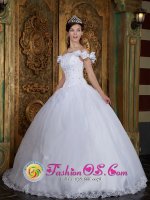 Vermillion South Dakota/SD Custom Made Off The Shoulder For Quinceanera Dress With Lace Appliques and Hand Made Flower Decorate