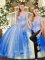 Suitable Two Pieces Sweet 16 Quinceanera Dress Blue Strapless Tulle Sleeveless Floor Length Lace Up