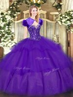 Floor Length Purple 15th Birthday Dress Sweetheart Sleeveless Lace Up