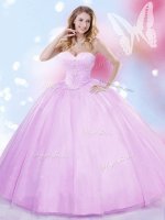 Colorful Sleeveless Floor Length Beading Lace Up Sweet 16 Dress with Lilac