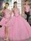 Delicate Three Pieces Quinceanera Gown Pink Scoop Tulle Sleeveless Floor Length Lace Up