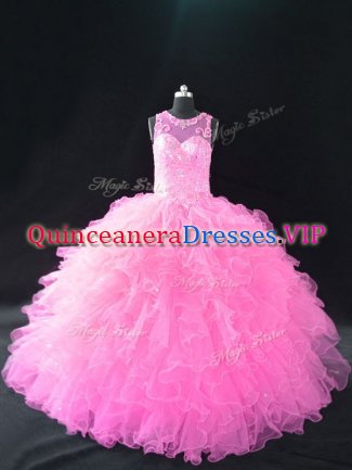 Sophisticated Beading and Ruffles 15 Quinceanera Dress Baby Pink Lace Up Sleeveless