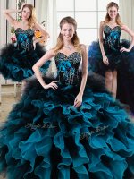Four Piece Ball Gowns Sweet 16 Dress Black and Blue Sweetheart Organza and Tulle Sleeveless Floor Length Lace Up
