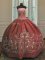 Custom Design Satin Strapless Sleeveless Lace Up Embroidery Sweet 16 Quinceanera Dress in Rust Red