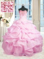 Noble Sweetheart Sleeveless Lace Up Ball Gown Prom Dress Pink Organza