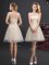 Discount Scoop Champagne Sleeveless Mini Length Lace and Appliques and Belt Lace Up Quinceanera Court Dresses