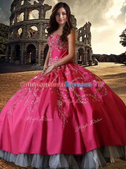 Sweetheart Sleeveless Sweet 16 Quinceanera Dress Floor Length Beading and Embroidery Hot Pink Taffeta - Click Image to Close