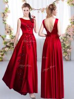 Satin Scoop Sleeveless Backless Beading and Appliques Dama Dress for Quinceanera in Red(SKU BMT0503BIZ)