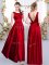 Satin Scoop Sleeveless Backless Beading and Appliques Dama Dress for Quinceanera in Red
